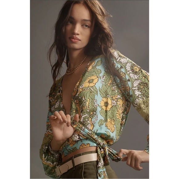 Anthropologie Tops - NWT Tiny by Anthropologie Retro Print Lace Top Floral Green Blue XXS fits S‌‌